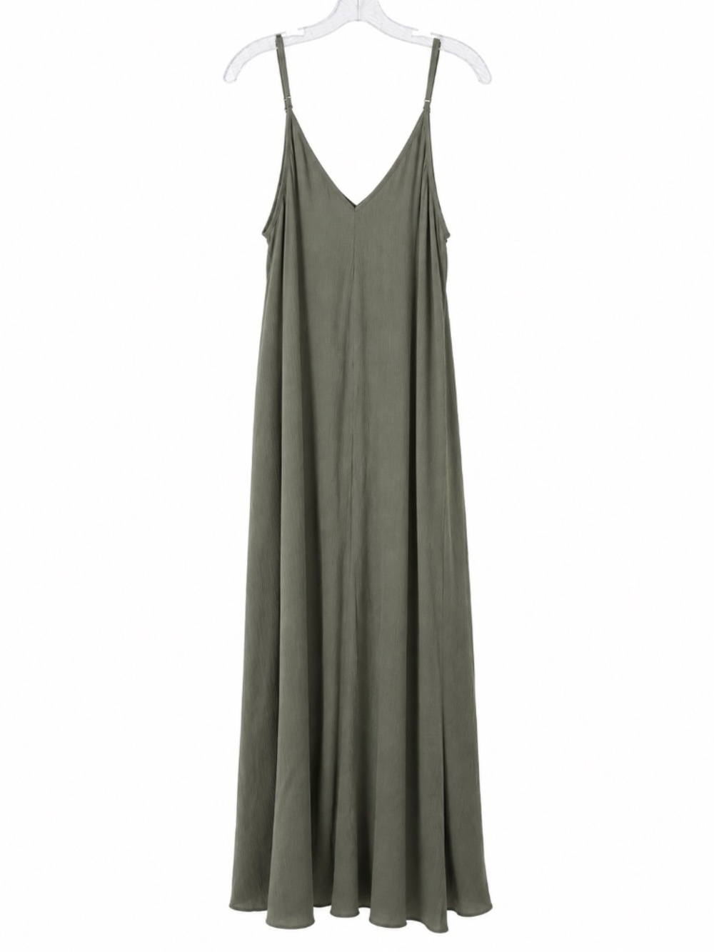 TREASURE & BOND Olive Green Crinkle Gauze V-Neck Maxi Dress Pockets L EUC - Picture 4 of 8